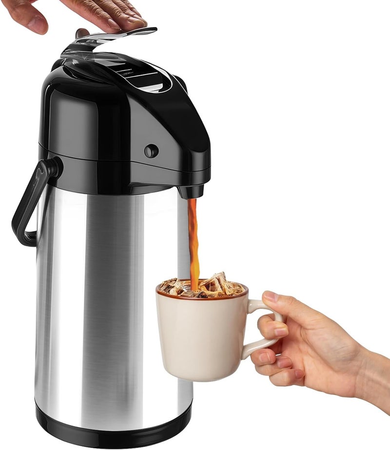 Ratrabas Upgraded Airpot Coffee Carafe with Double Pump - 84oz/2.5L Coffee Carafe for Keeping Hot, Beverage Dispenser for Hot/Cold Beverage (1, Stainless Steel Color) - Image 1